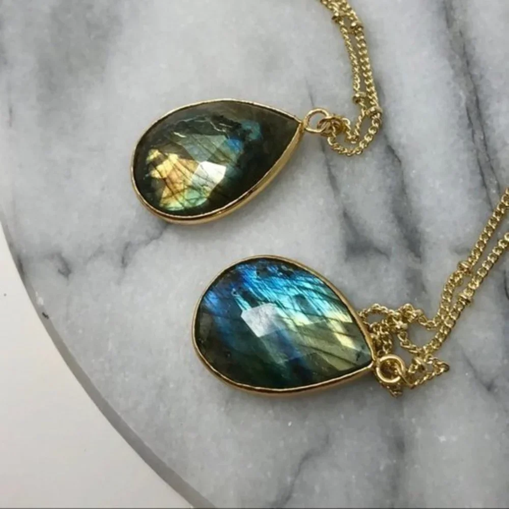 RESTOCKED! Labradorite Nebula 14K GP Boho Necklace Green/Blue Gemstone Handmade